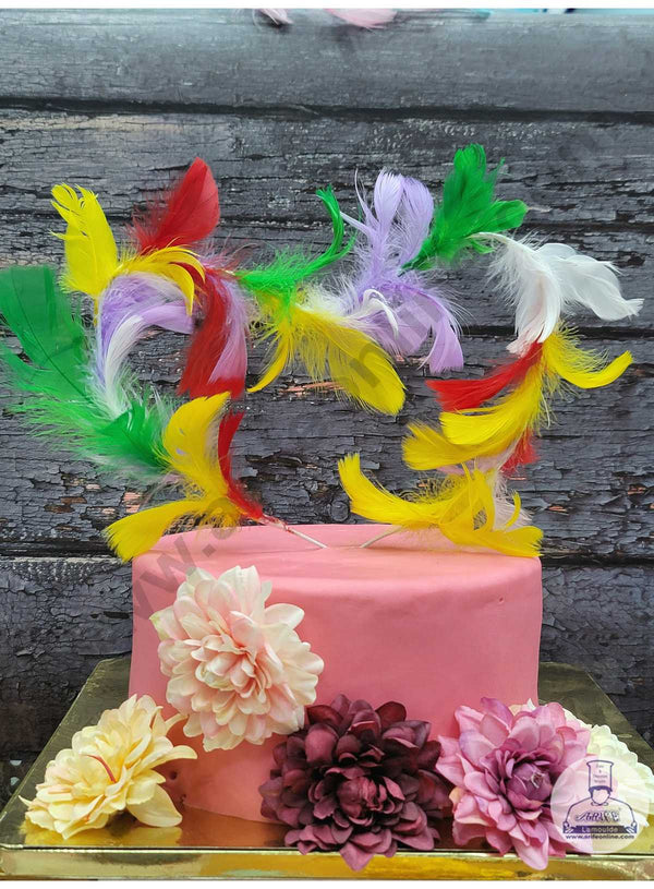 CAKE DECOR™ Rod Feather Topper For Cake Decorations - Red Yellow Green ( 1 pc Pack )