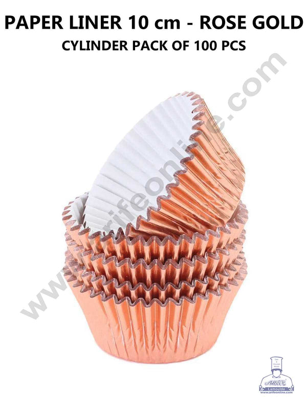 CAKE DECOR™ Rose Gold Paper Liner For Cupcake and Muffins - Cylinder Pack 100 Pcs - 10 cm