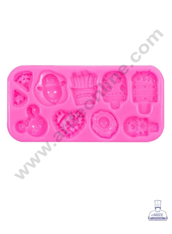 CAKE DECOR™ Silicon 10 Cavity Ice Cream Potato Pizza Slice Shape Silicone Fondant Mold Silicon Marzipan Mould SBSP‐DYF6401