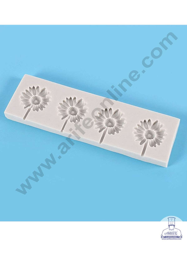 CAKE DECOR™ Silicon 4 Cavity Sunflower Shape Silicone Fondant Mold Lollipop Mold Silicon Marzipan Mould SBSP-DYF6129