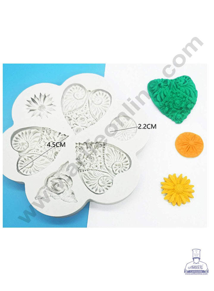 CAKE DECOR™ Silicon 6 Cavity Flower Heart Silicone Fondant Mold Silicon Marzipan Mould SBSP-DYF6127