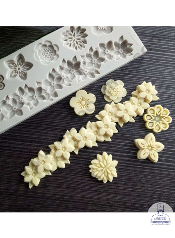 CAKE DECOR™ Silicon 6 Cavity Flower and Flower Lace Shapes Silicone Fondant Mold Marzipan Mould SBSP‐DYF6080