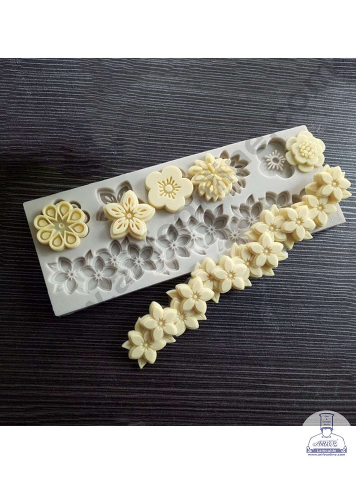 CAKE DECOR™ Silicon 6 Cavity Flower and Flower Lace Shapes Silicone Fondant Mold Marzipan Mould SBSP‐DYF6080