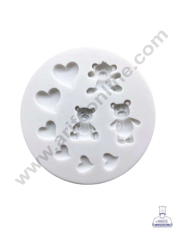 CAKE DECOR™ Silicon 9 Cavity Love Heart and Teddy Shape Silicone Fondant Mold Silicon Marzipan Mould SBSP-DYF6283