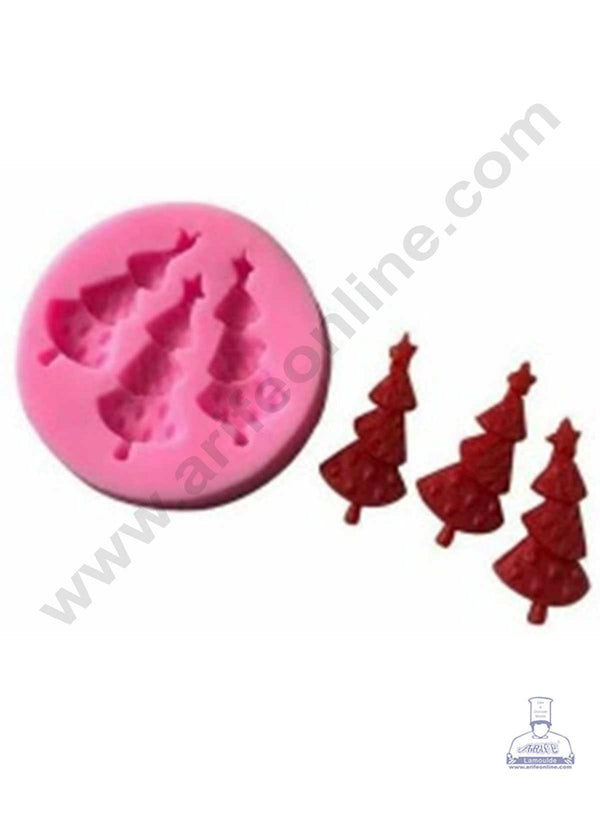 CAKE DECOR™ Silicone 3 Cavity Mini Christmas Tree Shape Pink Fondant Marzipan Mould
