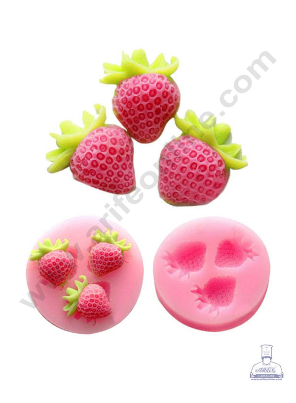 CAKE DECOR™ Silicone 3 Cavity Mini Strawberry Shape Pink Fondant Marzipan Mould