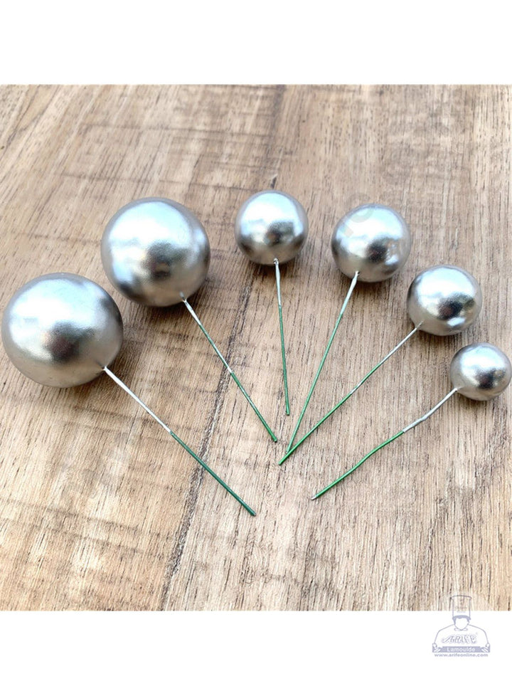 CAKE DECOR™ Silver Faux Balls Topper For Cake and Cupcake Decoration - 20 pcs Pack (SB-SilverBall-20)