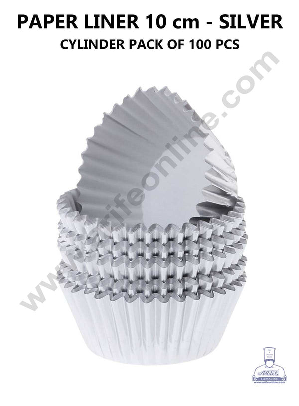 CAKE DECOR™ Silver Paper Liner For Cupcake and Muffins - Cylinder Pack 100 Pcs - 10 cm