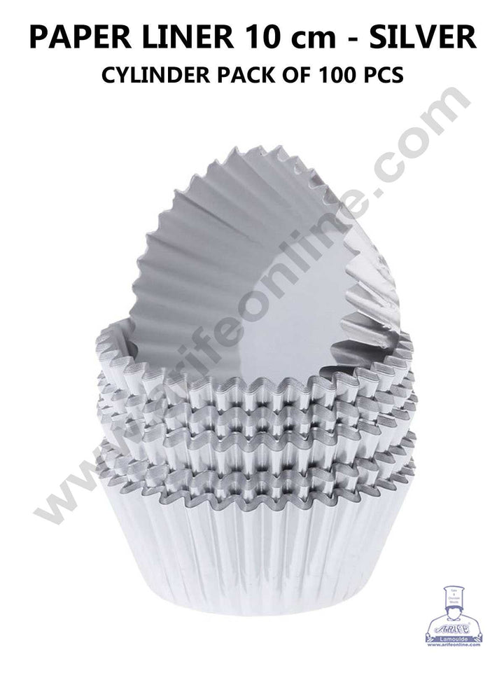 CAKE DECOR™ Silver Paper Liner For Cupcake and Muffins - Cylinder Pack 100 Pcs - 10 cm