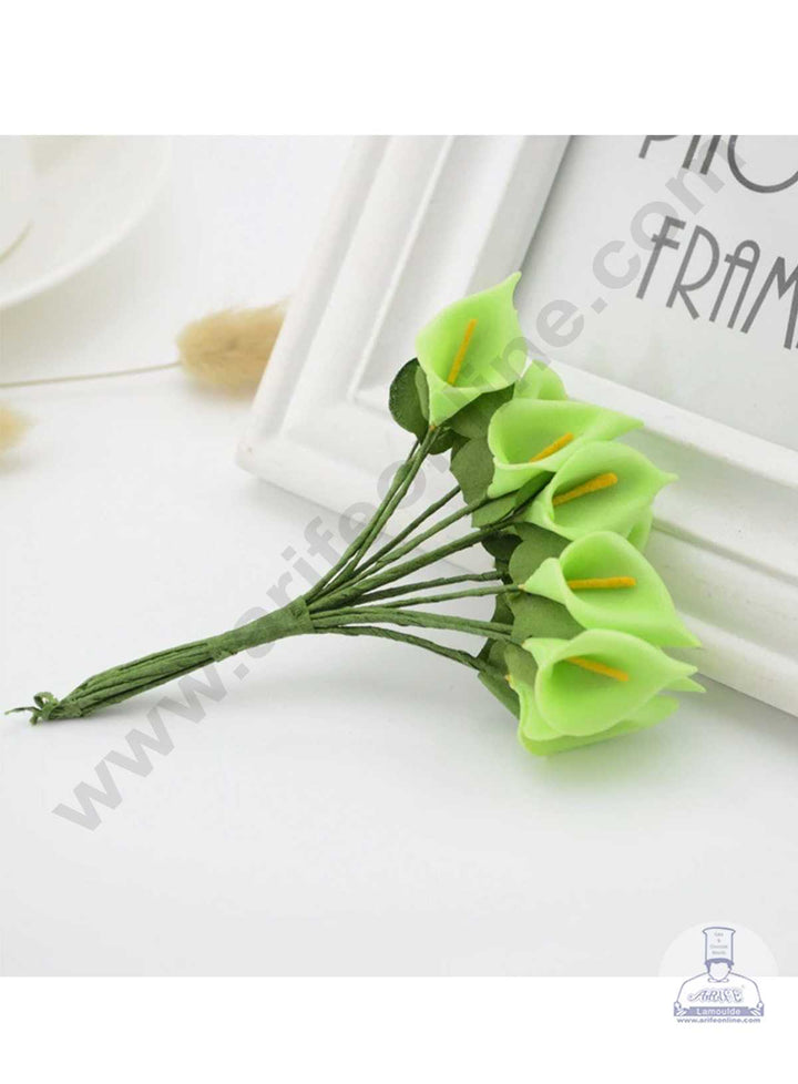 CAKE DECOR™ Small Lilly Foam Bunch Artificial Flower For Cake Decoration – Green ( 1 Bunch )