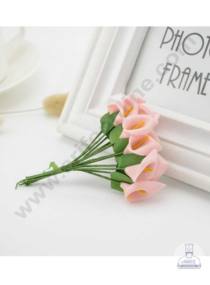 CAKE DECOR™ Small Lilly Foam Bunch Artificial Flower For Cake Decoration – Peach ( 1 Bunch )