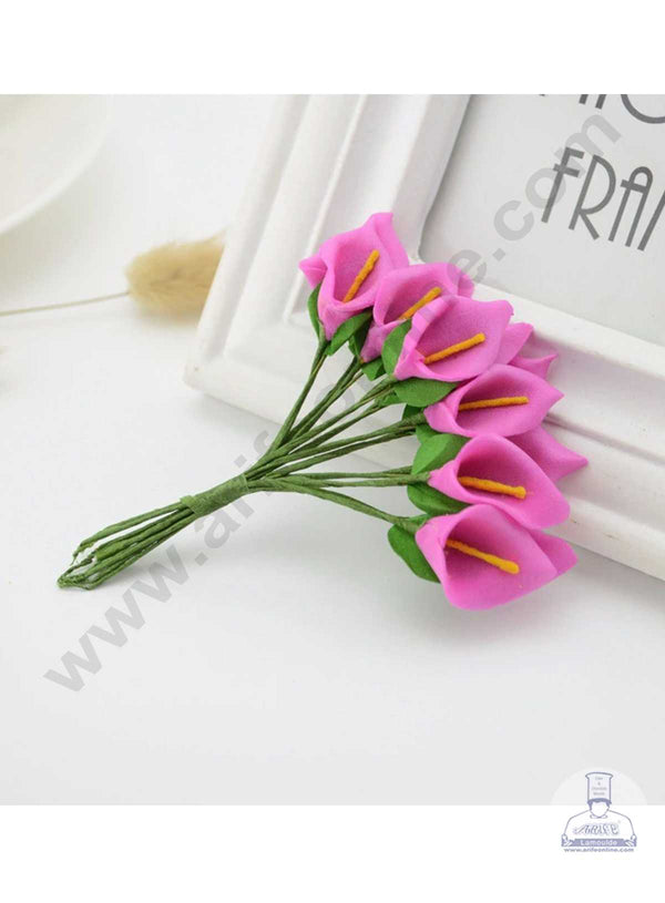 CAKE DECOR™ Small Lilly Foam Bunch Artificial Flower For Cake Decoration – Pink ( 1 Bunch )
