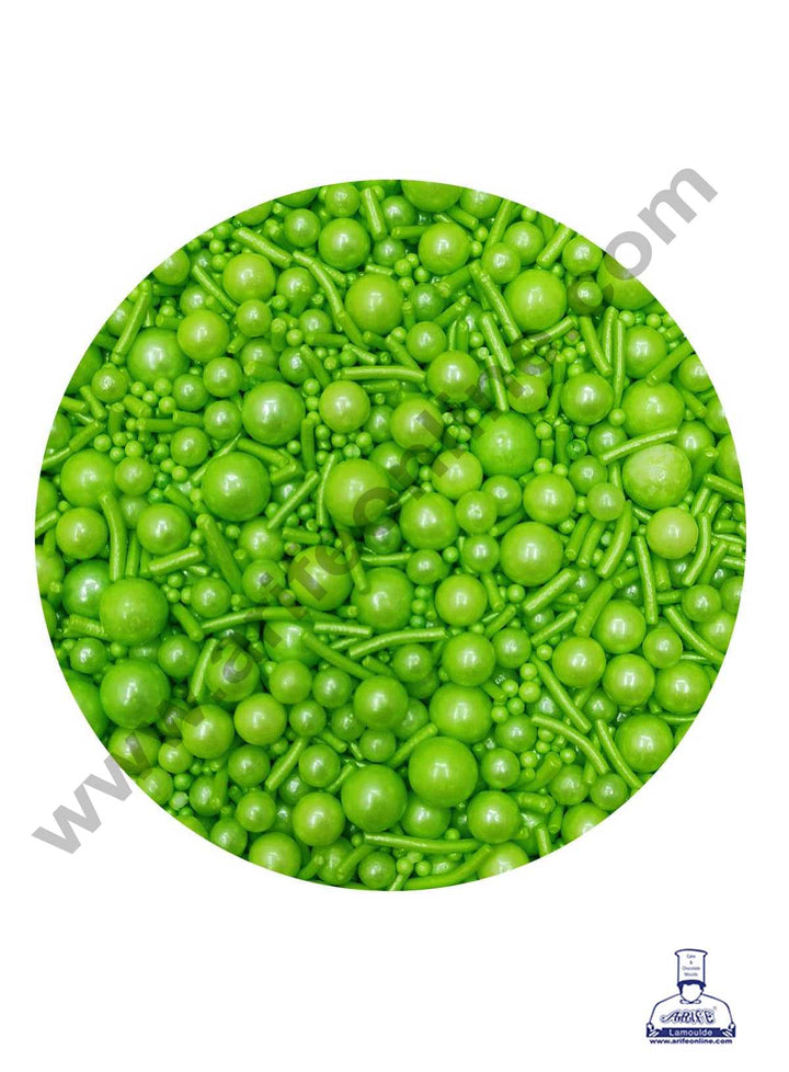 CAKE DECOR™ Sugar Candy - Mix Size Light Green Balls with Vermicelli Candy - 500 gm