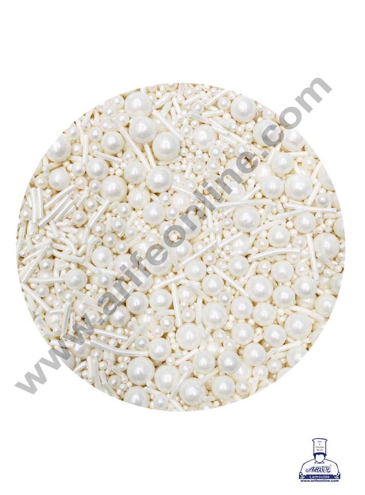 CAKE DECOR™ Sugar Candy - Mix Size White Balls with Vermicelli Candy - 500 gm
