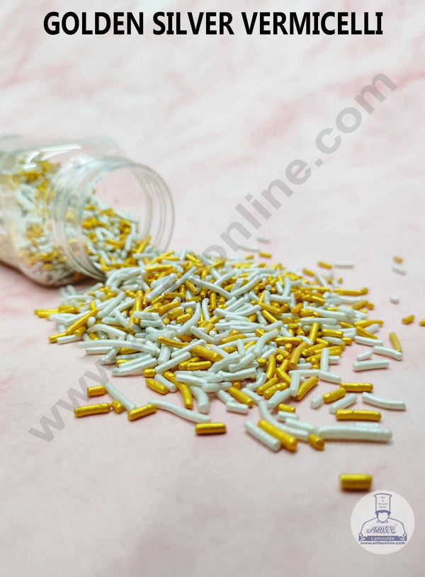 CAKE DECOR™ Sugar Candy - Vermicelli Golden and Silver Color Candy - 100 gm