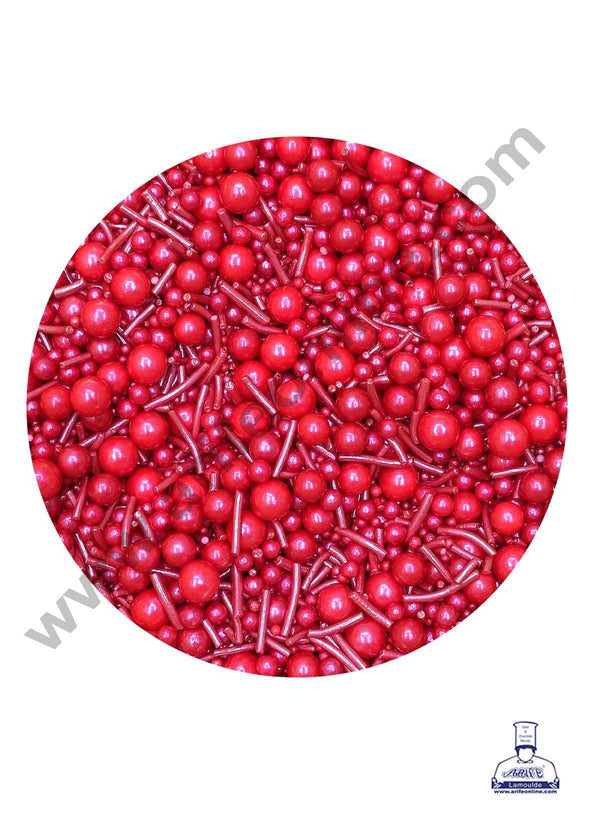 CAKE DECOR™ Sugar Candy – Mix Size Red Balls with Vermicelli Candy – 100 gm