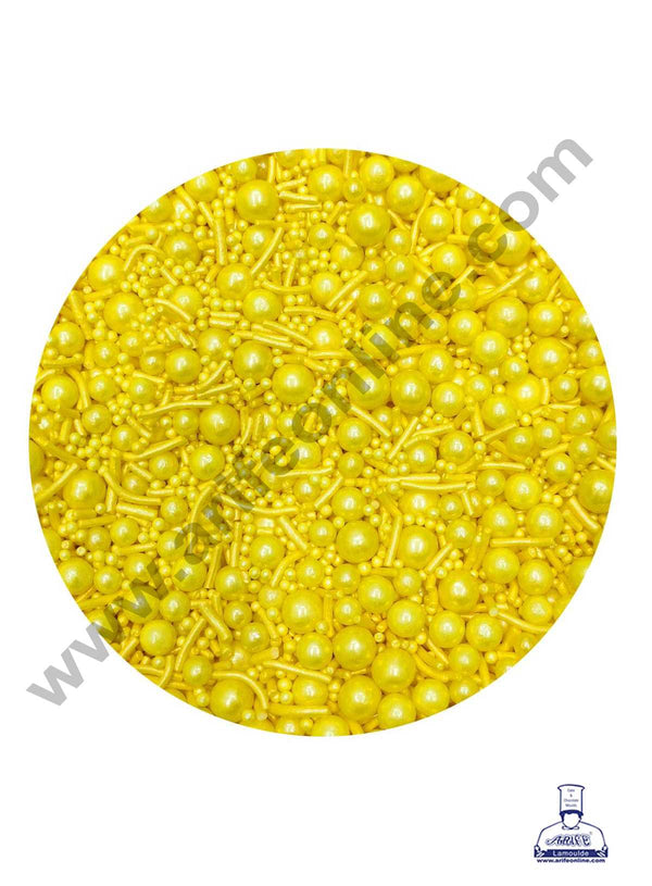 CAKE DECOR™ Sugar Candy – Mix Size Yellow Balls with Vermicelli Candy – 100 gm