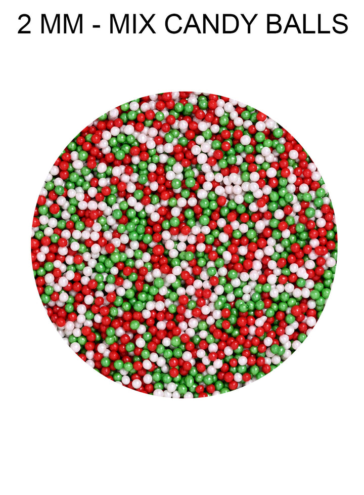 CAKE DECOR™ Sugar Sprinkles and Candy - Christmas 2mm Mix Candy Balls 004 - 500 gm