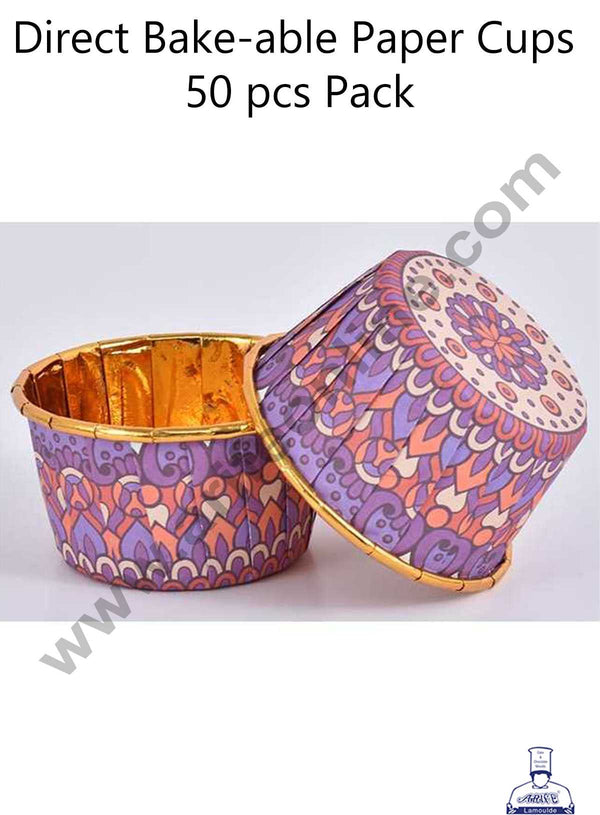 CAKE DECOR™ Traditional Design Golden Foil Coated Direct Bake-able Paper Muffin Cups - Design 1 (50 Pcs)