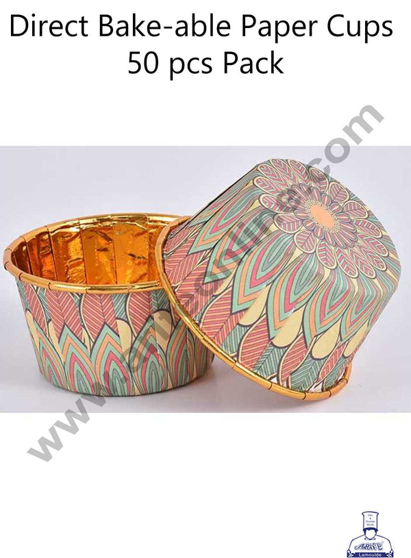 CAKE DECOR™ Traditional Design Golden Foil Coated Direct Bake-able Paper Muffin Cups - Design 2 (50 Pcs)