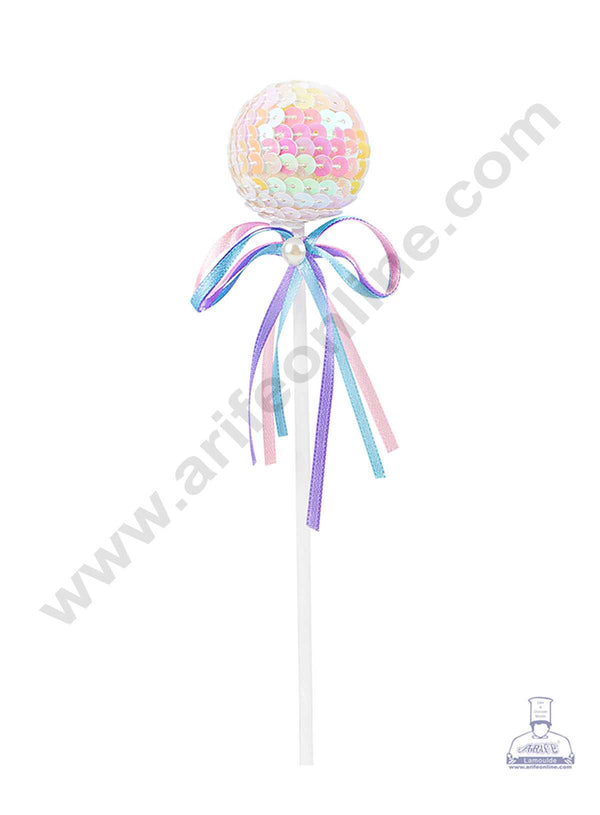CAKE DECOR™ White Bling Bling Sequence Lollipop Ball Toppers For Cake and Cupcake Decoration