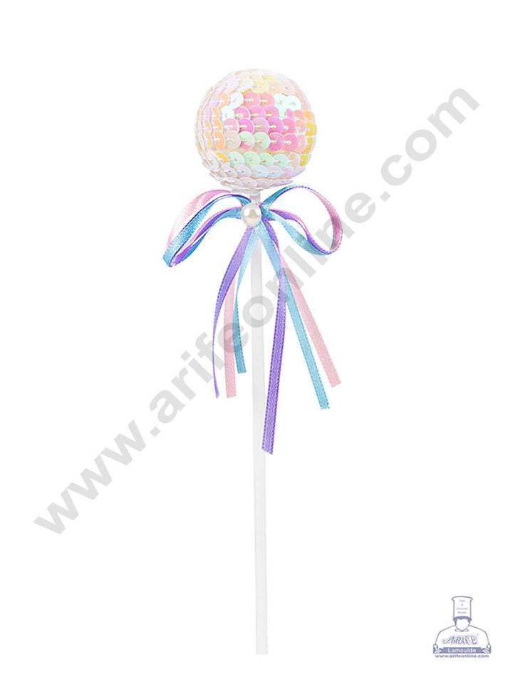 CAKE DECOR™ White Bling Bling Sequence Lollipop Ball Toppers For Cake and Cupcake Decoration