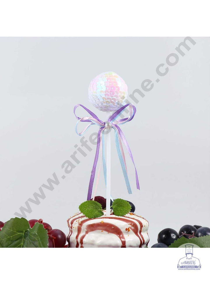 CAKE DECOR™ White Bling Bling Sequence Lollipop Ball Toppers For Cake and Cupcake Decoration