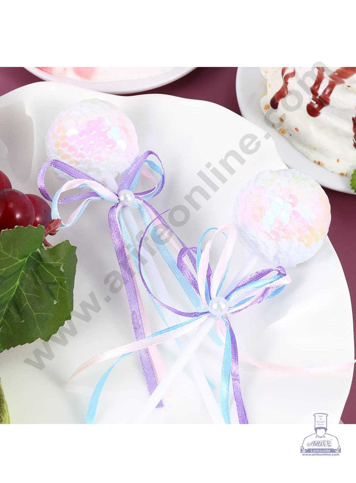 CAKE DECOR™ White Bling Bling Sequence Lollipop Ball Toppers For Cake and Cupcake Decoration