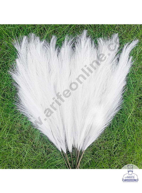 CAKE DECOR™ White Color Artificial Dried Pampas Grass For Cake Decoration Bouquet Wedding Party Centerpieces Decorative – White (1 Stick)