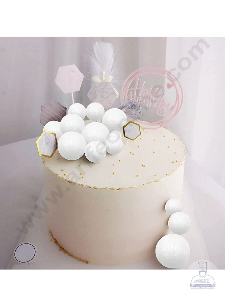 CAKE DECOR™ White Faux Balls Topper For Cake and Cupcake Decoration - ( 12 pcs Pack )