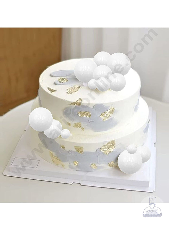 CAKE DECOR™ White Faux Balls Topper For Cake and Cupcake Decoration - ( 12 pcs Pack )