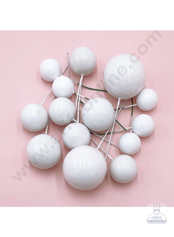 CAKE DECOR™ White Faux Balls Topper For Cake and Cupcake Decoration - ( 12 pcs Pack )