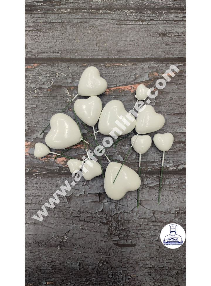 CAKE DECOR™ White Faux Heart Topper For Cake and Cupcake Decoration - ( 12 pcs Pack )