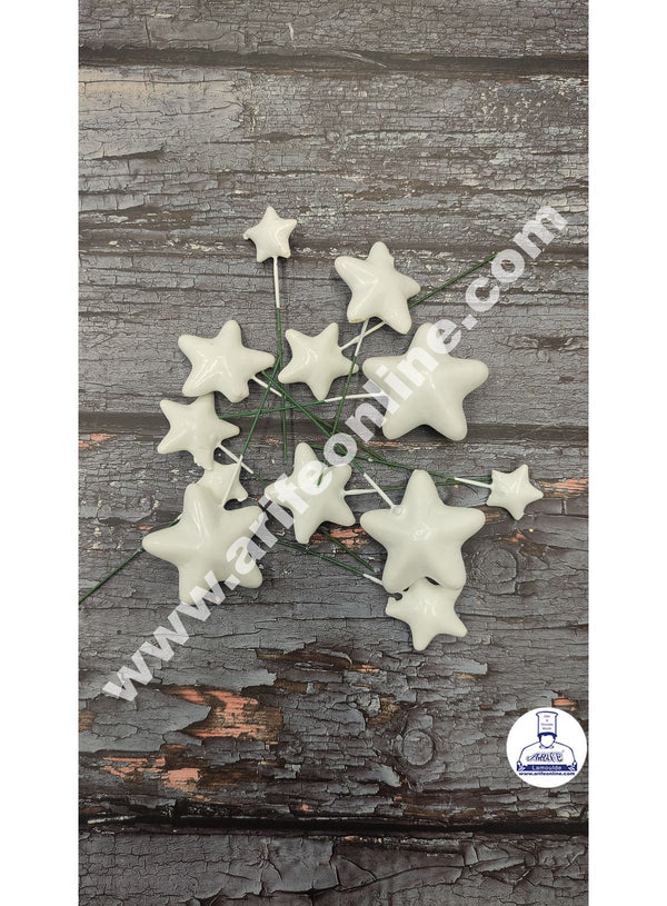 CAKE DECOR™ White Faux Star Topper For Cake and Cupcake Decoration - ( 12 pcs Pack )