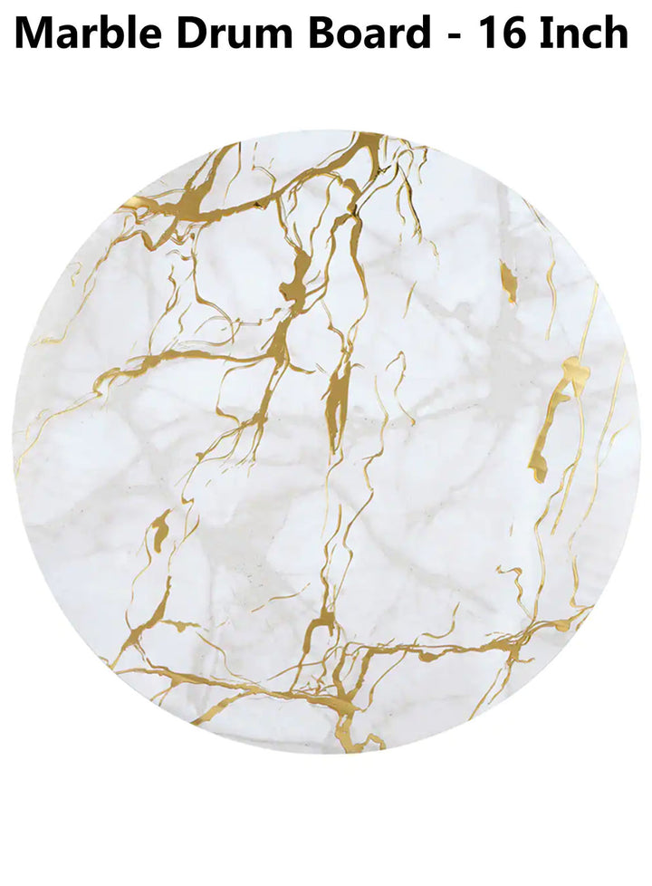 CAKE DECOR™ White Marble Round Drum Cake Board Cake Base - 16 Inch