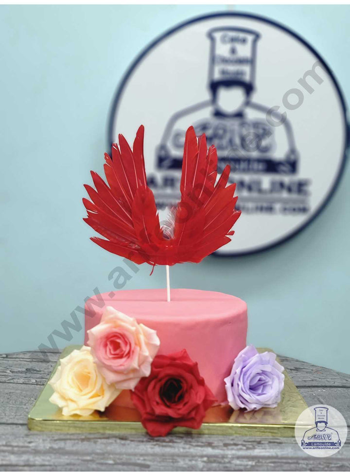 CAKE DECOR™ Wing Feather Topper For Cake Decorations - Red ( 1 pc Pack )