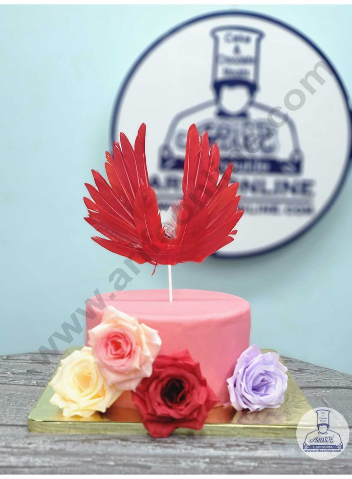 CAKE DECOR™ Wing Feather Topper For Cake Decorations - Red ( 1 pc Pack )