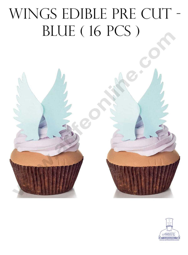 CAKE DECOR™ Wings Edible Pre Cut Wafer Paper - Blue Wings Cake and Cupcake Topper - ( 16 pcs) SBPC-Wings-003