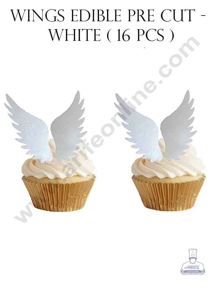 CAKE DECOR™ Wings Edible Pre Cut Wafer Paper - White Wings Cake and Cupcake Topper - ( 16 pcs) SBPC-Wings-001