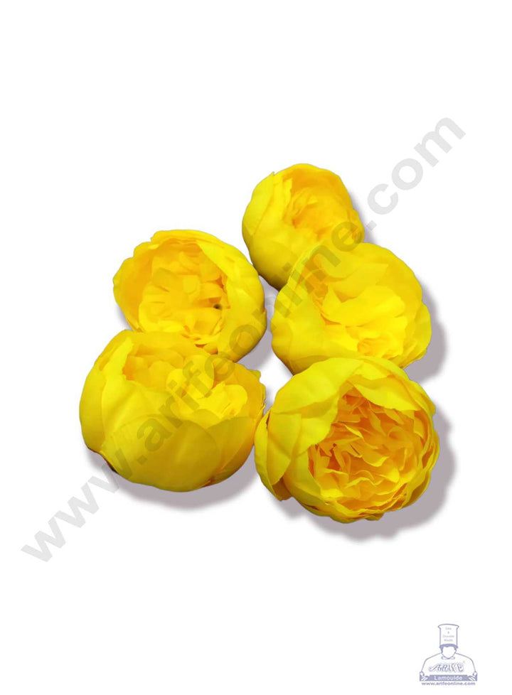 CAKE DECOR™ XL Peony Artificial Flower For Cake Decoration – Yellow ( 5 pc pack )