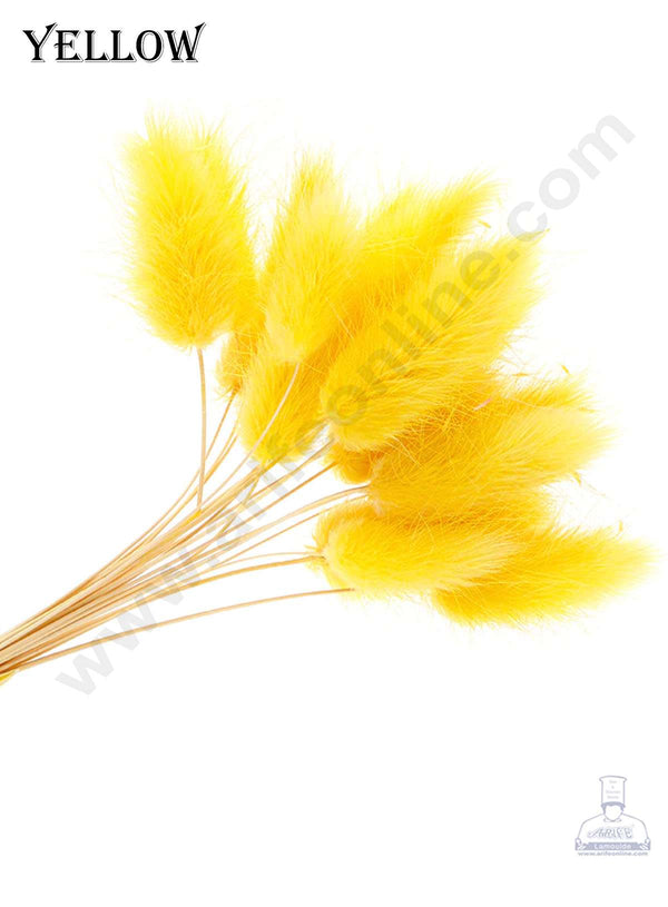 CAKE DECOR™ Yellow Color Natural Bunny Tail For Cake Decoration Bouquet Wedding Party Centerpieces Decorative – Yellow (5 pcs pack)