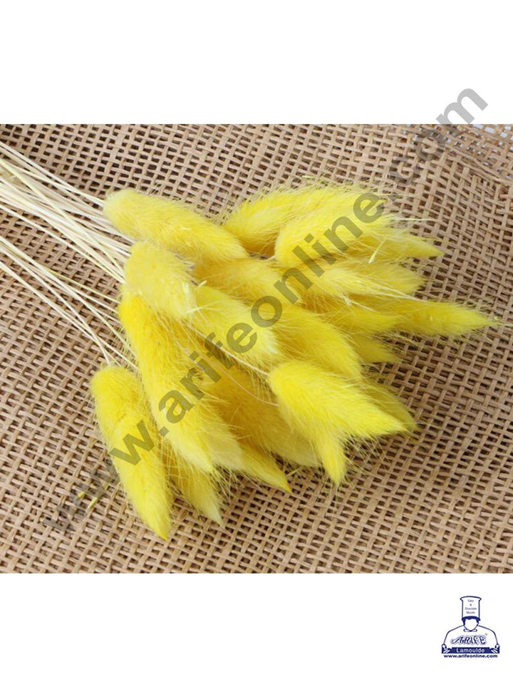 CAKE DECOR™ Yellow Color Natural Bunny Tail For Cake Decoration Bouquet Wedding Party Centerpieces Decorative – Yellow (50 pcs pack)