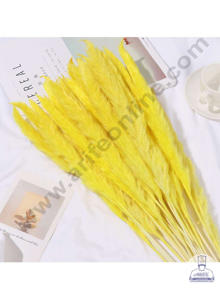 CAKE DECOR™ Yellow Color Natural Dried Reed Plumes For Cake Decoration Bouquet Wedding Party Centerpieces Decorative – Yellow (1 Stick)