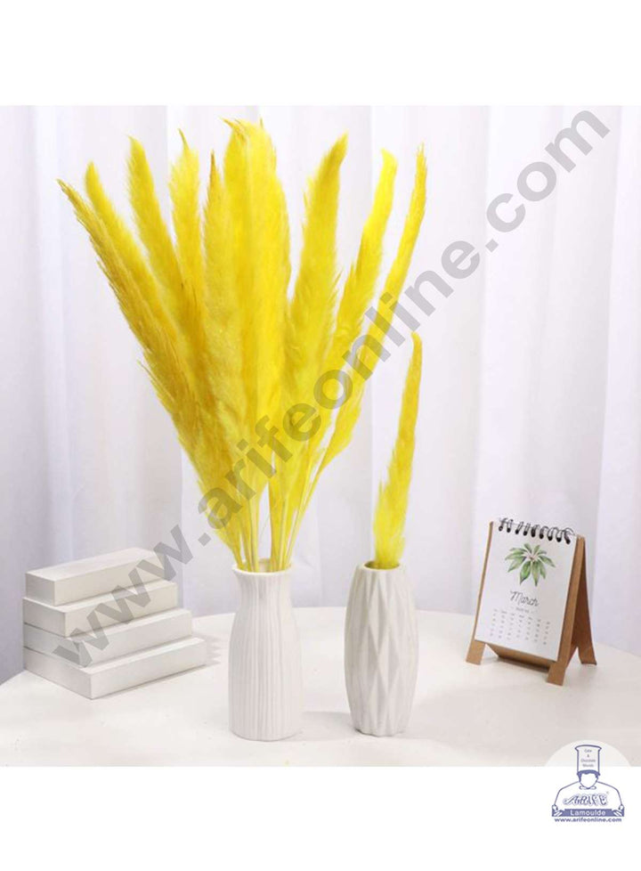 CAKE DECOR™ Yellow Color Natural Dried Reed Plumes For Cake Decoration Bouquet Wedding Party Centerpieces Decorative – Yellow (1 Stick)