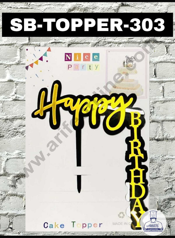 CAKE DECOR™ 1pcs Black Golden Happy Birthday Double Layered Side Topper For Cake Decoration( SB-TOPPER-303-BG )