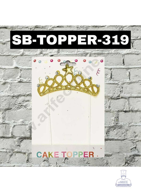 CAKE DECOR™ 1pcs Golden Tiara Crown Stick Topper For Cake Decoration( SB-TOPPER-319-Golden  )