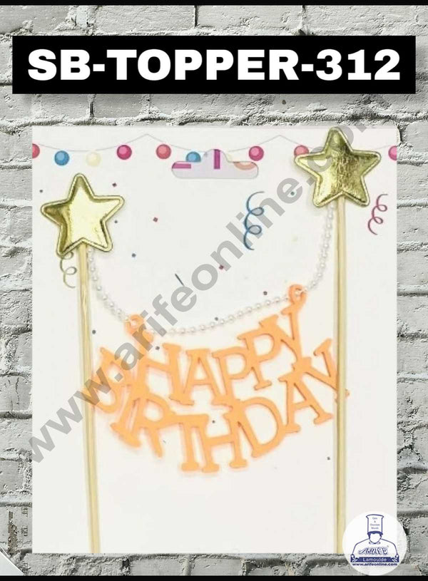 CAKE DECOR™ 1pcs Orange Happy Birthday Hanging Topper For Cake Decoration( SB-TOPPER-312-Orange)