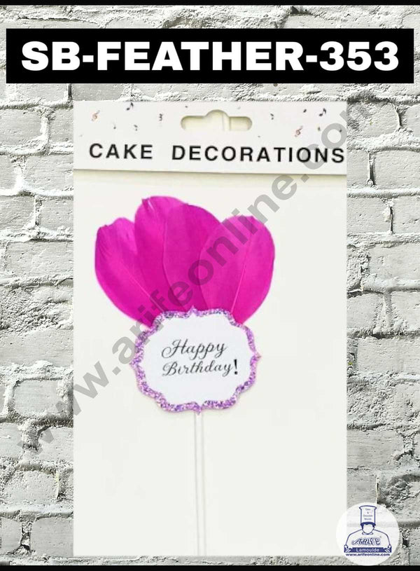 CAKE DECOR™ 1pcs Pink Happy Birthday Feather Topper For Cake Decoration ( SB-FEATHER-353-Pink )