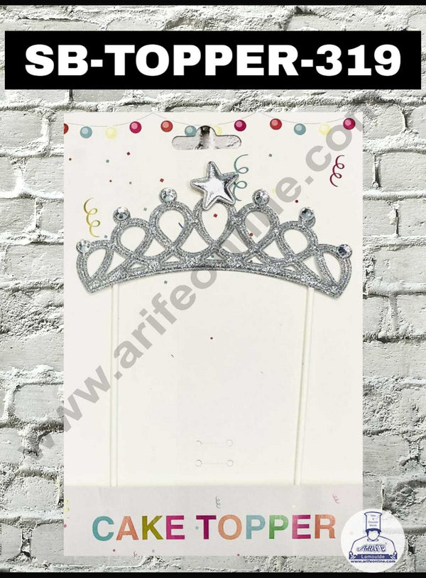 CAKE DECOR™ 1pcs Silver Tiara Crown Stick Topper For Cake Decoration( SB-TOPPER-319-Silver )