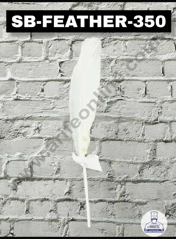 CAKE DECOR™ 1pcs White Happy Birthday Feather Topper For Cake Decoration ( SB-FEATHER-350-White )